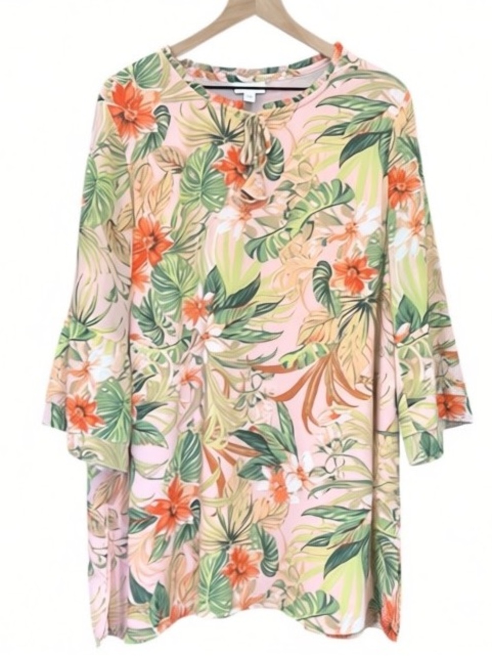 J. Jill Tropical Floral Print Lined Chiffon 3/4 Sleeve Tunic Top XL - Picture 3 of 13